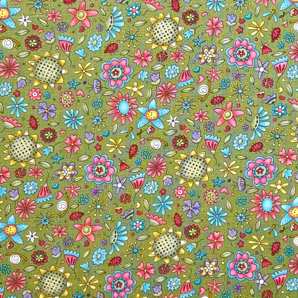 Floral fabric Garden Whimsy Green fabric Anni Downs HG8673-66