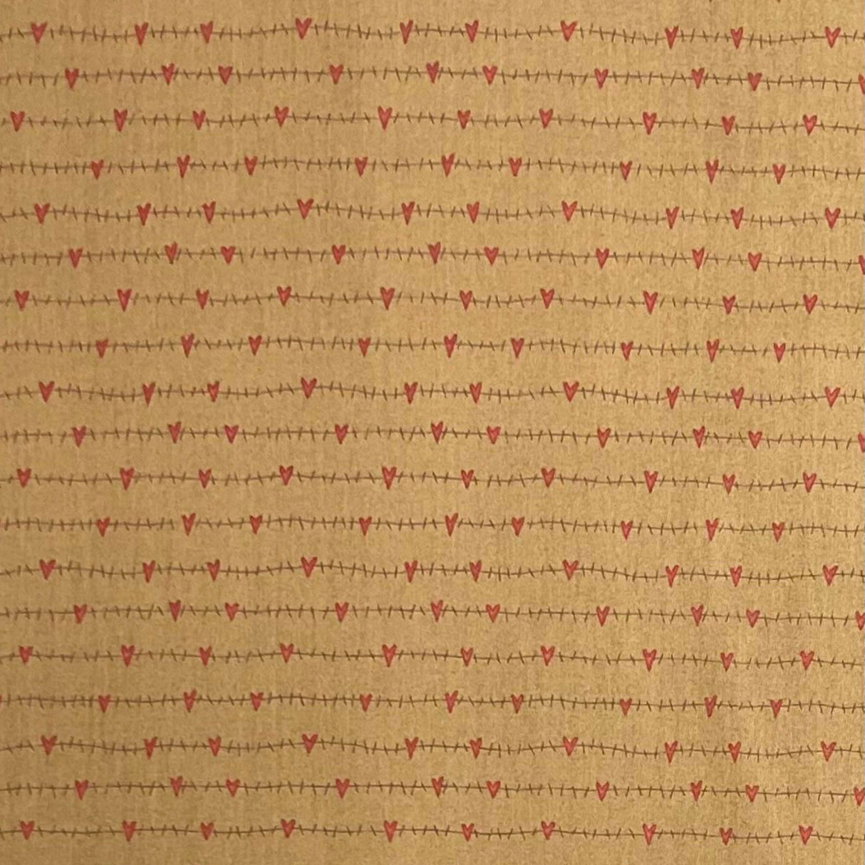 Under the Mistletoe Red Hearts Tinsel Tan Fabric by Henry Glass HG8334-38