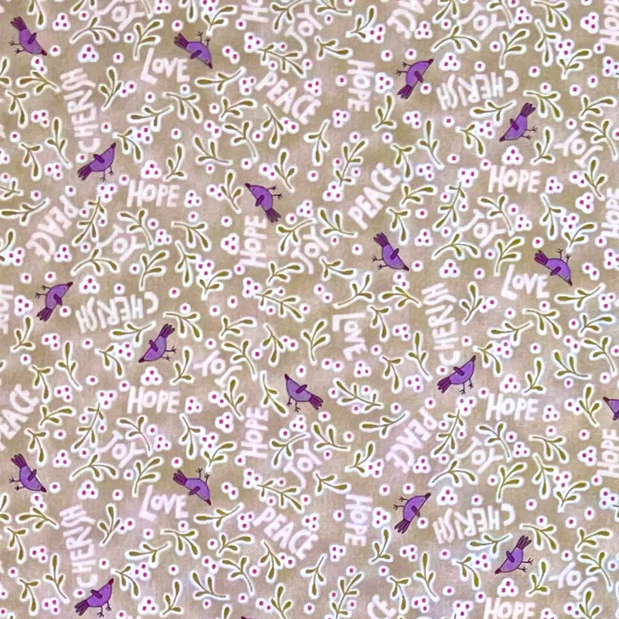 Under the Mistletoe, Christmas Cotton Quilting fabric, Words, Cream Henry Glass HG8335.34