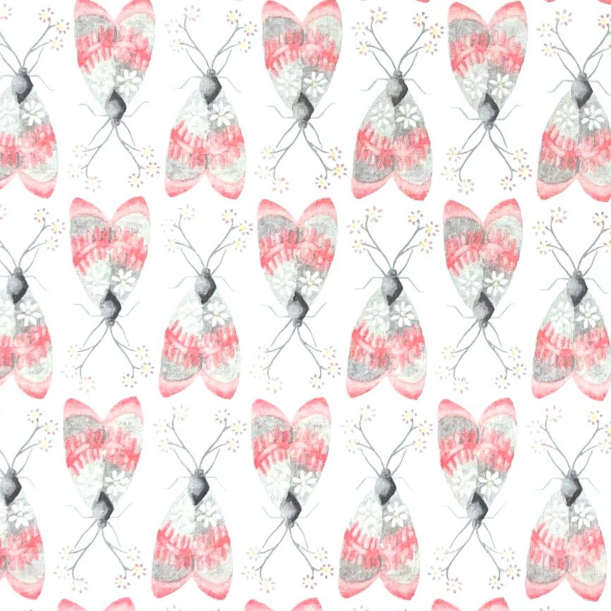 Marguerite Fabric – Cloud – Coral Pink & Grey Butterflies – Michael Miller DC7091