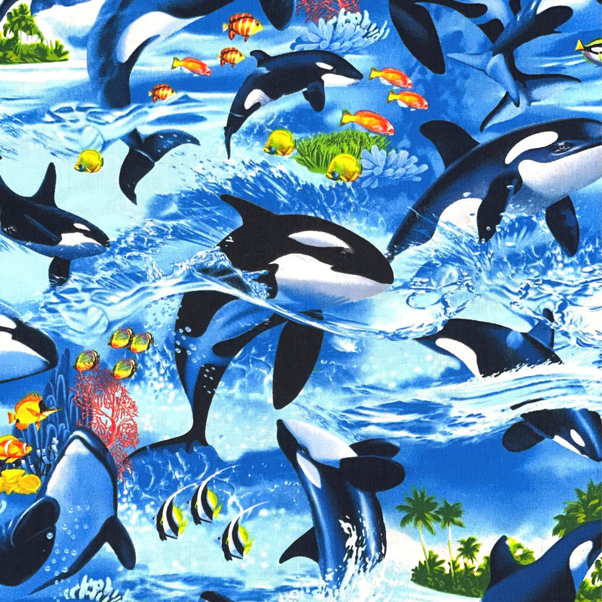Sea Life Vacation Fish & Whale Fabric – Timeless Treasures C6152
