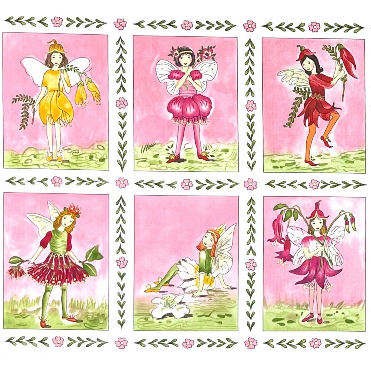Floral Fairies Flower Fabric PANEL Novelty fabric