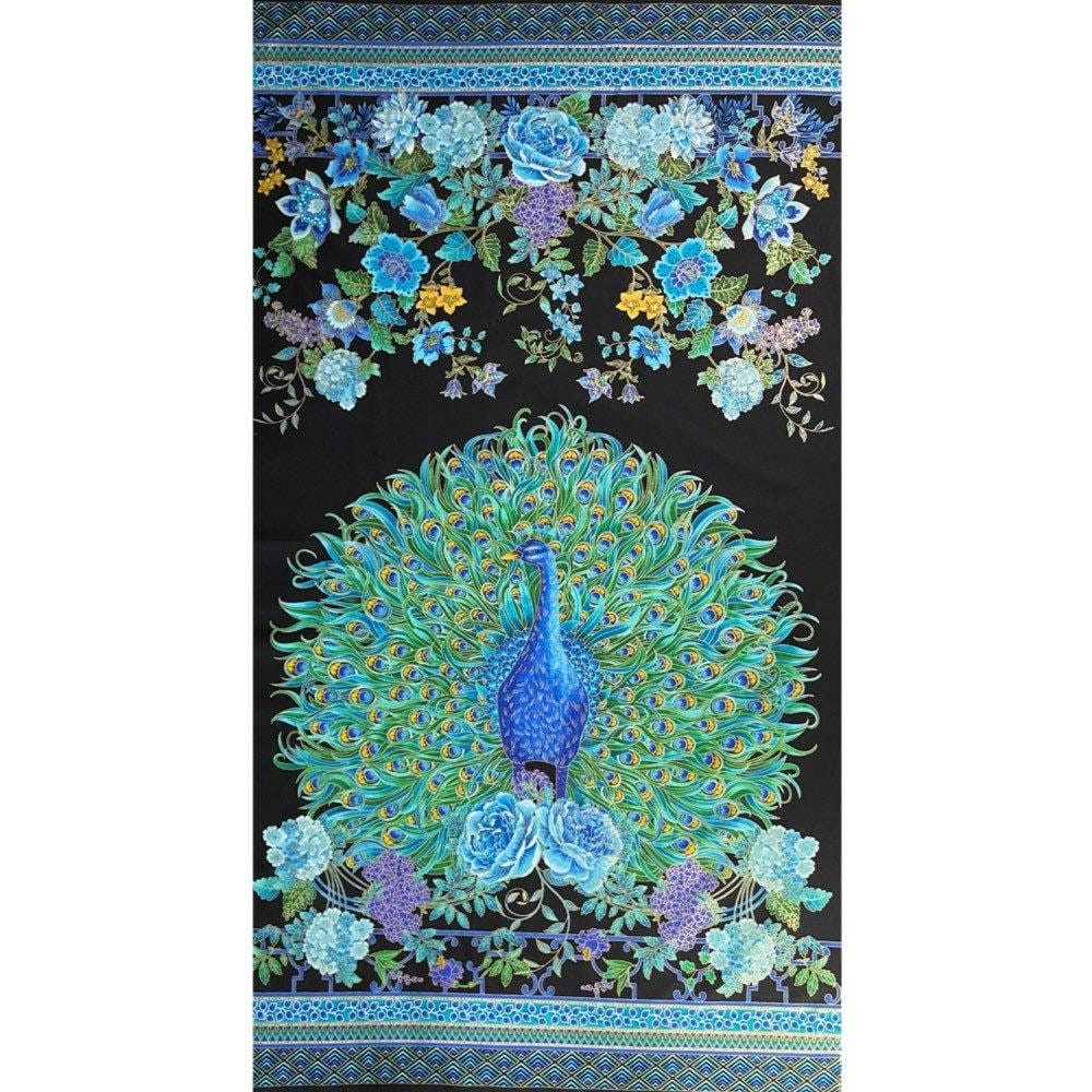 Plume Enchanted Peacock fabric panel by Timeless Treasures (PANEL)