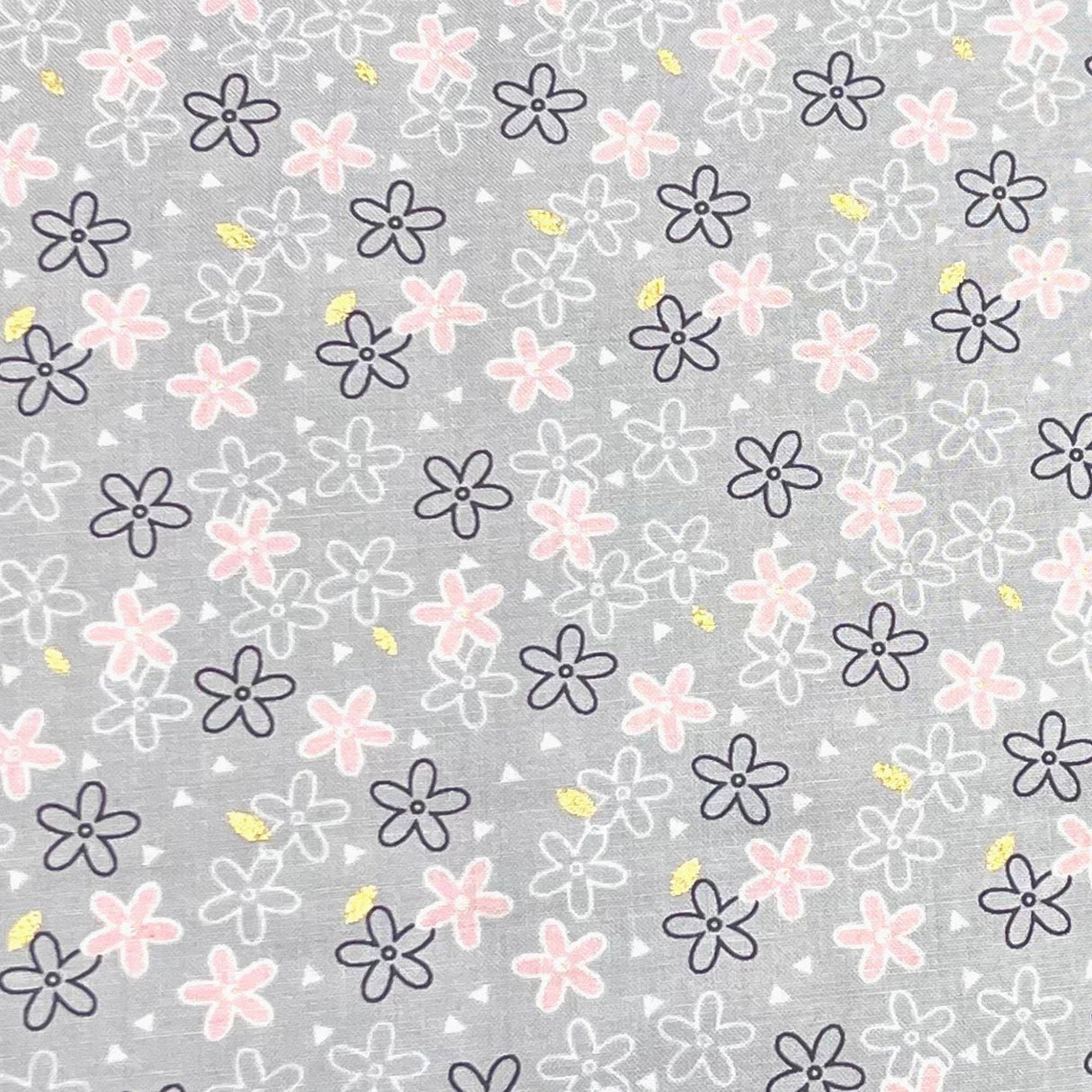 Do you Believe fabric, Gold Glitter accents Floral Pink Daisy in Cloud by Michael Miller MM7854Cloud