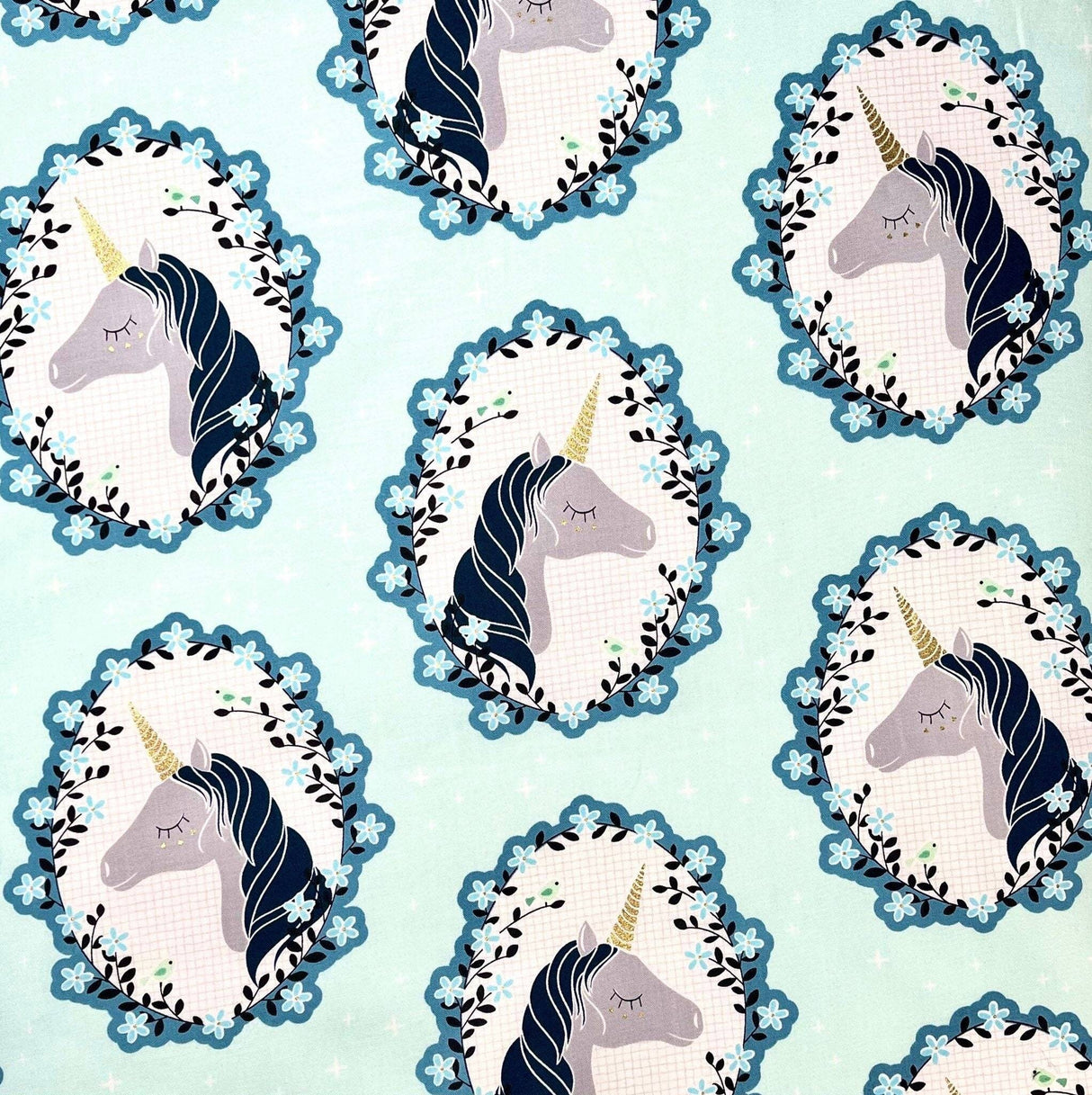 Unicorn Fabric Cameos Aqua Do you Believe by Michael Miller Fabrics 50cm