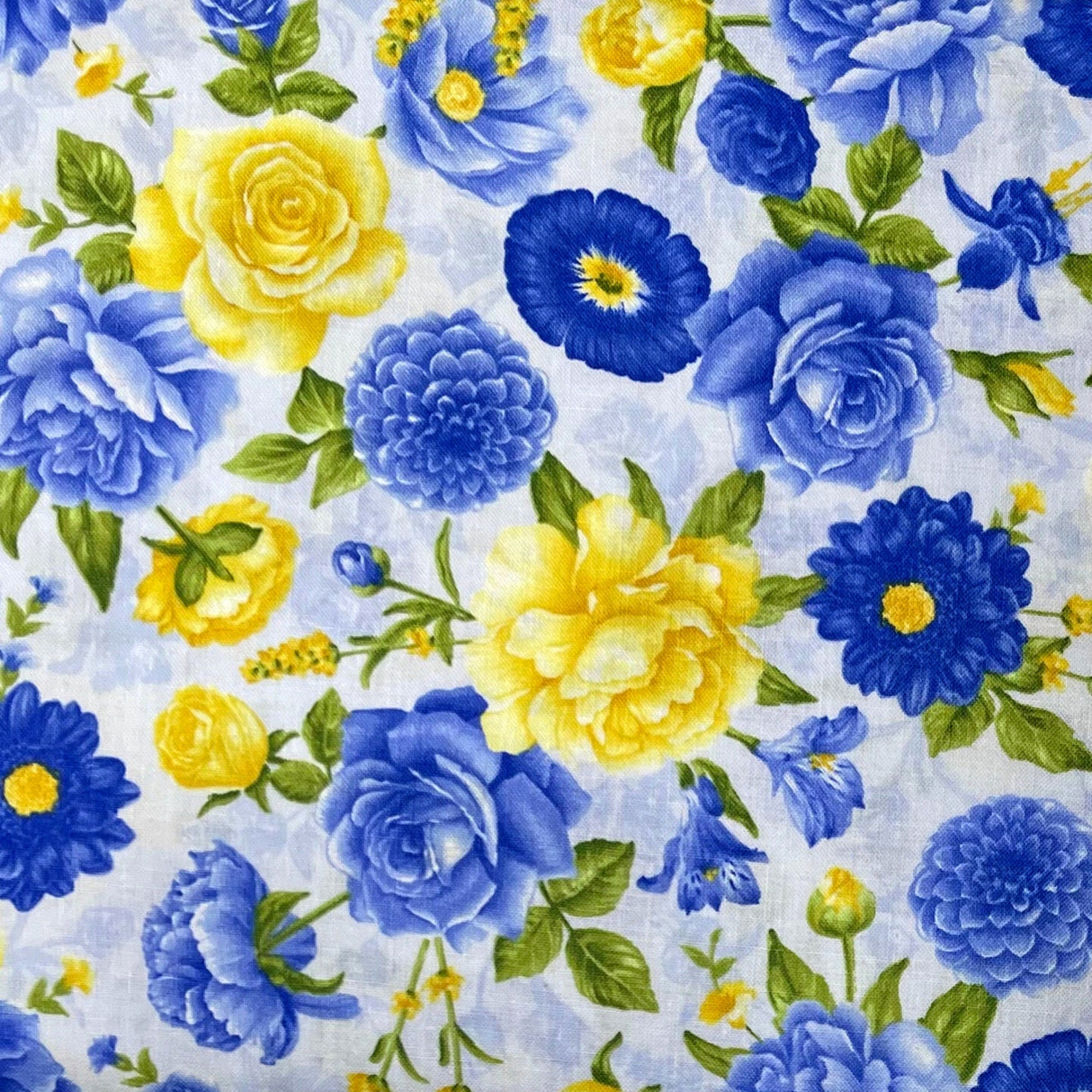 Floral fabric Yellow Blue Roses Angelica Powder Blue Roses fabric Timeless Treasures Floral Cotton Quilters fabric C6600
