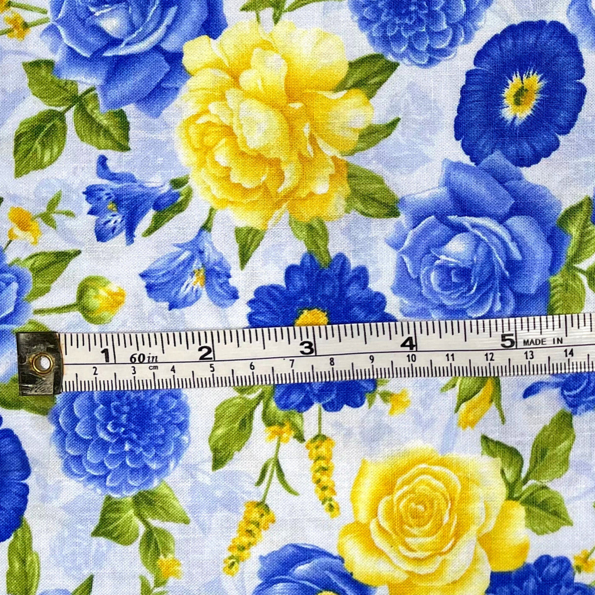 Floral fabric Yellow Blue Roses Angelica Powder Blue Roses fabric Timeless Treasures Floral Cotton Quilters fabric C6600