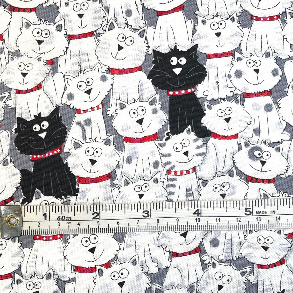 Cats Black White Red Collar Animal Quilting fabric Gail Timeless Treasure TT-C3040