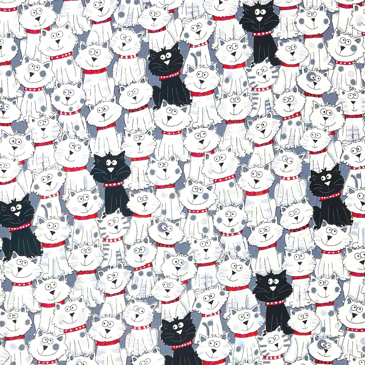 Cats Black White Red Collar Animal Quilting fabric Gail Timeless Treasure TT-C3040