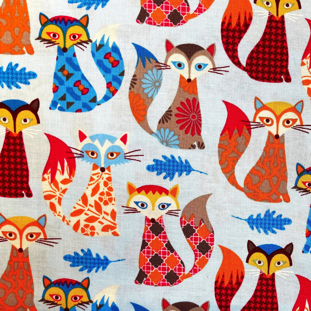Fox Fabric Blue Orange Red Animal Quilting fabric Fun Timeless Treasure TT-C3804-Blue
