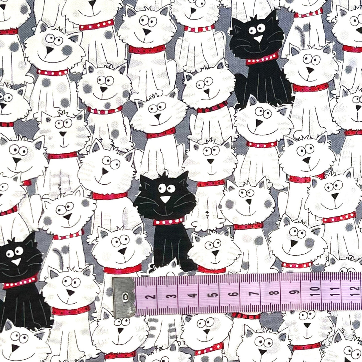 Cats Black White Red Collar Animal Quilting fabric Gail Timeless Treasure TT-C3040