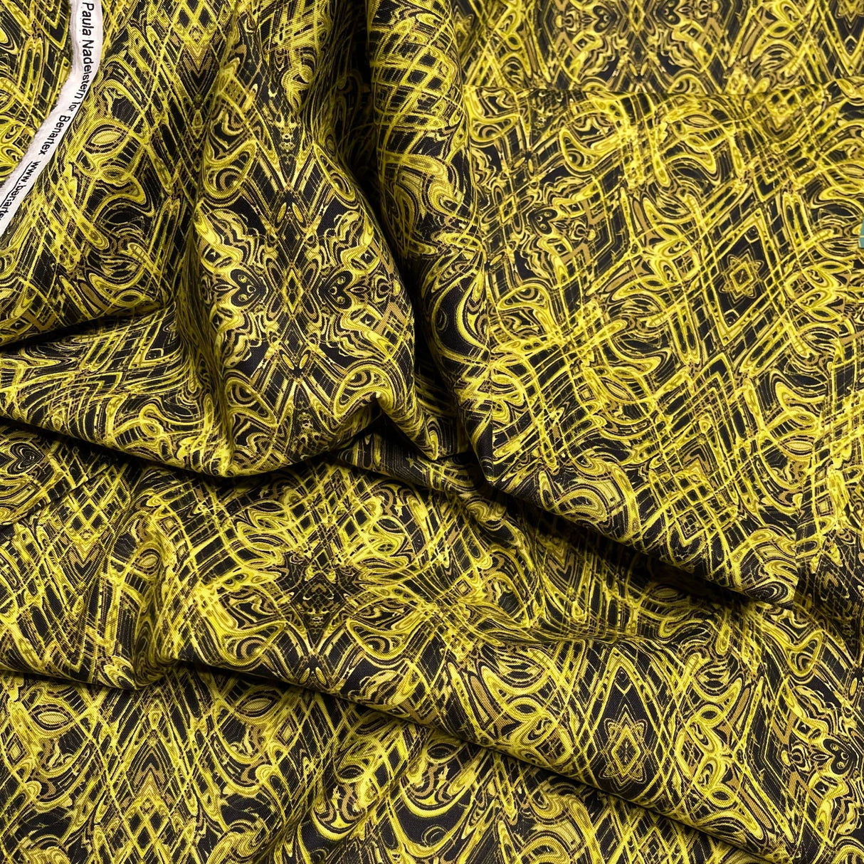 Kismet Yellow Black Swirl fabric Geometric Quilt fabric Paula Nadelstern for Benartex BT1774-44
