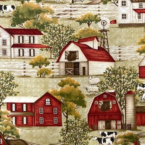 Country Barns Farmhouse Cows Windmills fabric Country Living fabric Henry Glass HG8802-66