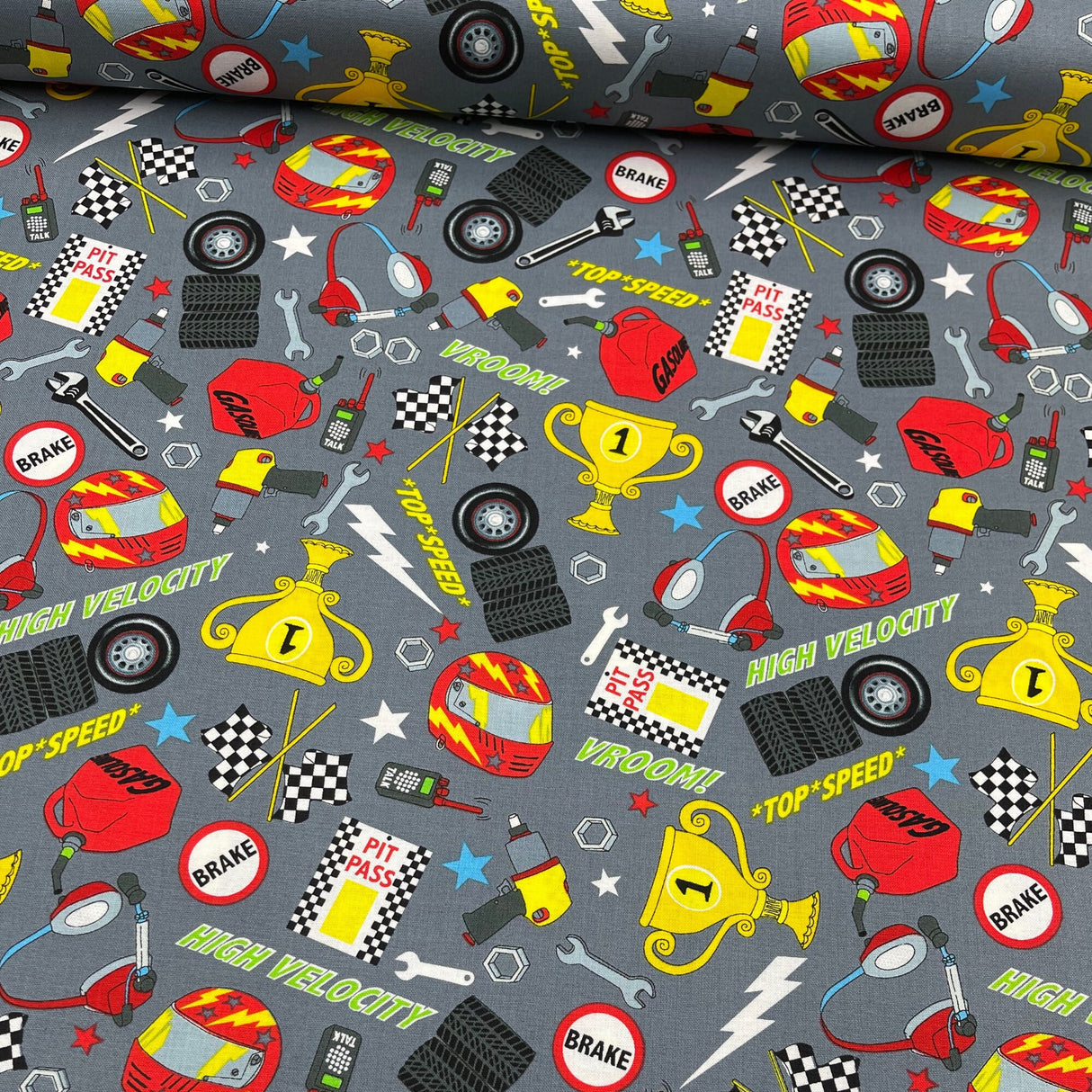 Racing Cars Fabric Tools accessories Grand Prix Fast Track Cotton Quilting fabric by First Blush Studio HG1172-90