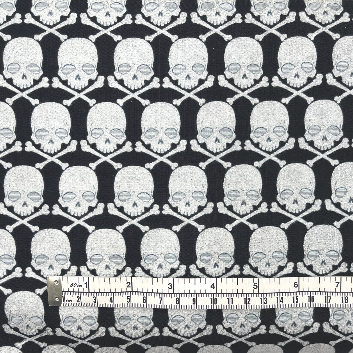 Skulls metallic fabric Black Silver metallic Halloween Cotton Quilting fabric Gothic Glam Fabric Benartex BT-CM4937G-12