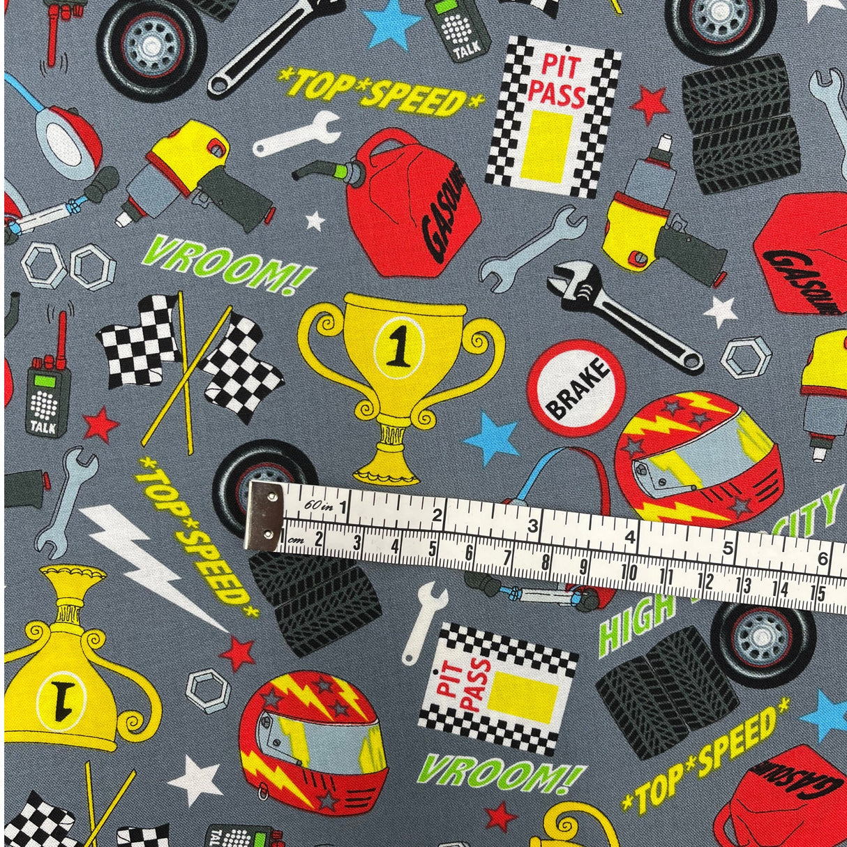 Racing Cars Fabric Tools accessories Grand Prix Fast Track Cotton Quilting fabric by First Blush Studio HG1172-90