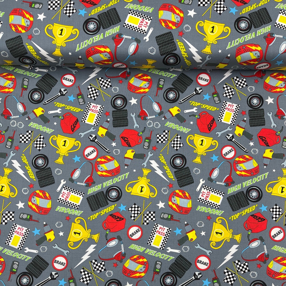 Racing Cars Fabric Tools accessories Grand Prix Fast Track Cotton Quilting fabric by First Blush Studio HG1172-90