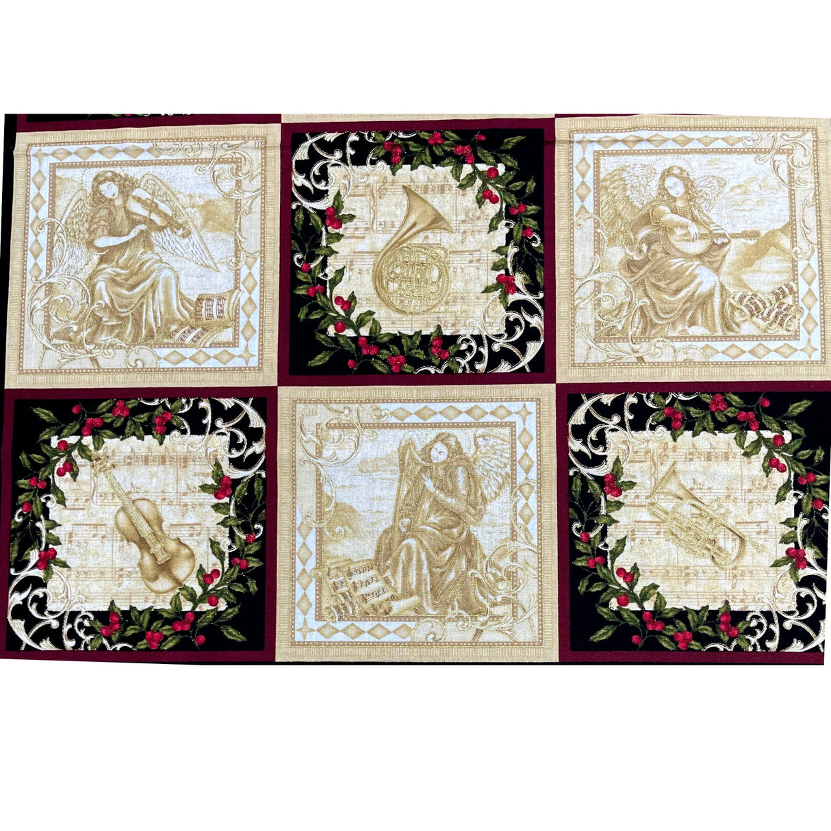 Peace Fabric PANEL Choir of Angels Gold, Red, Black Cotton Quilting fabric Benartex