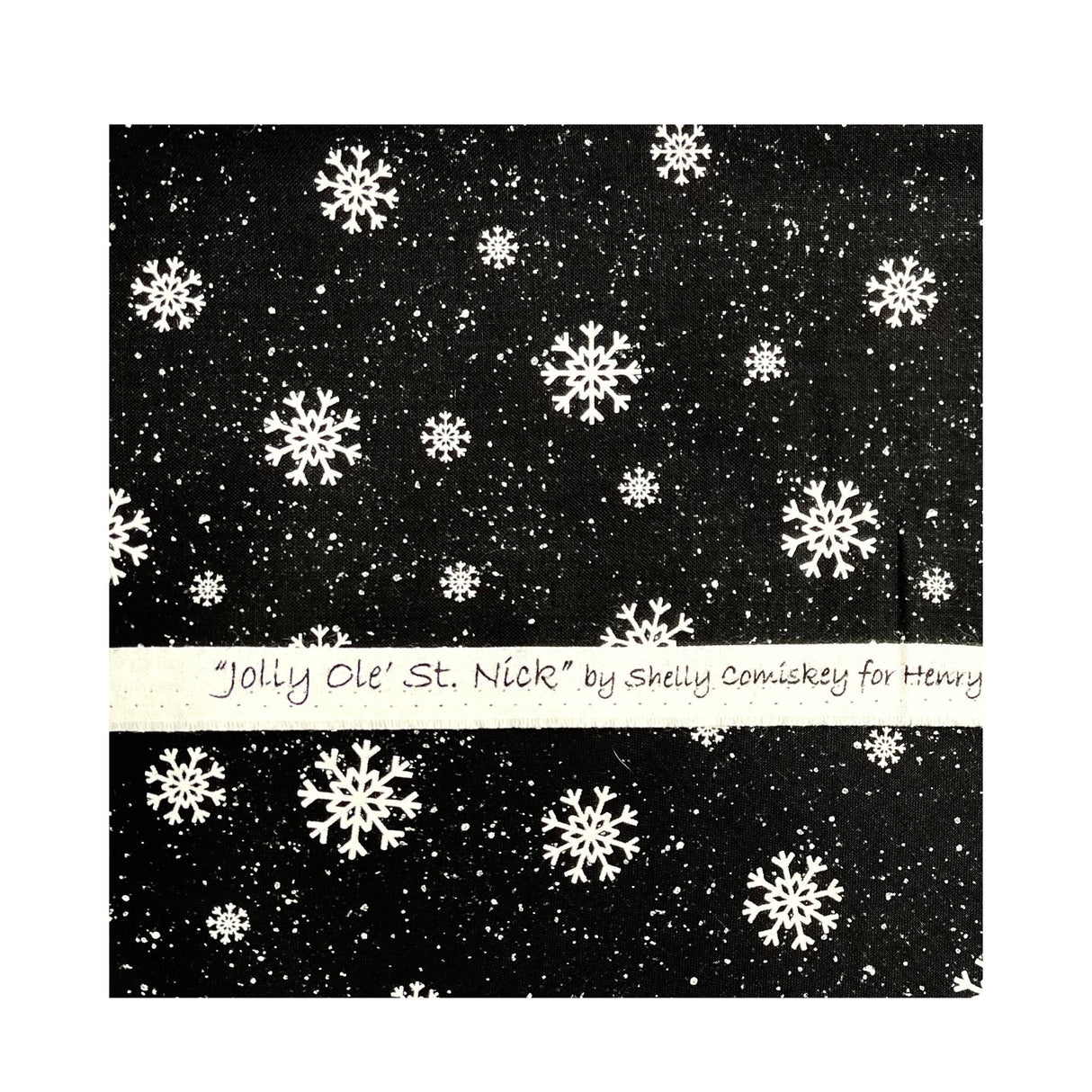 Jolly Ole St Nick Fabric, Snowflakes Black White Christmas Cotton Quilting Fabric Henry Glass HG6756-99