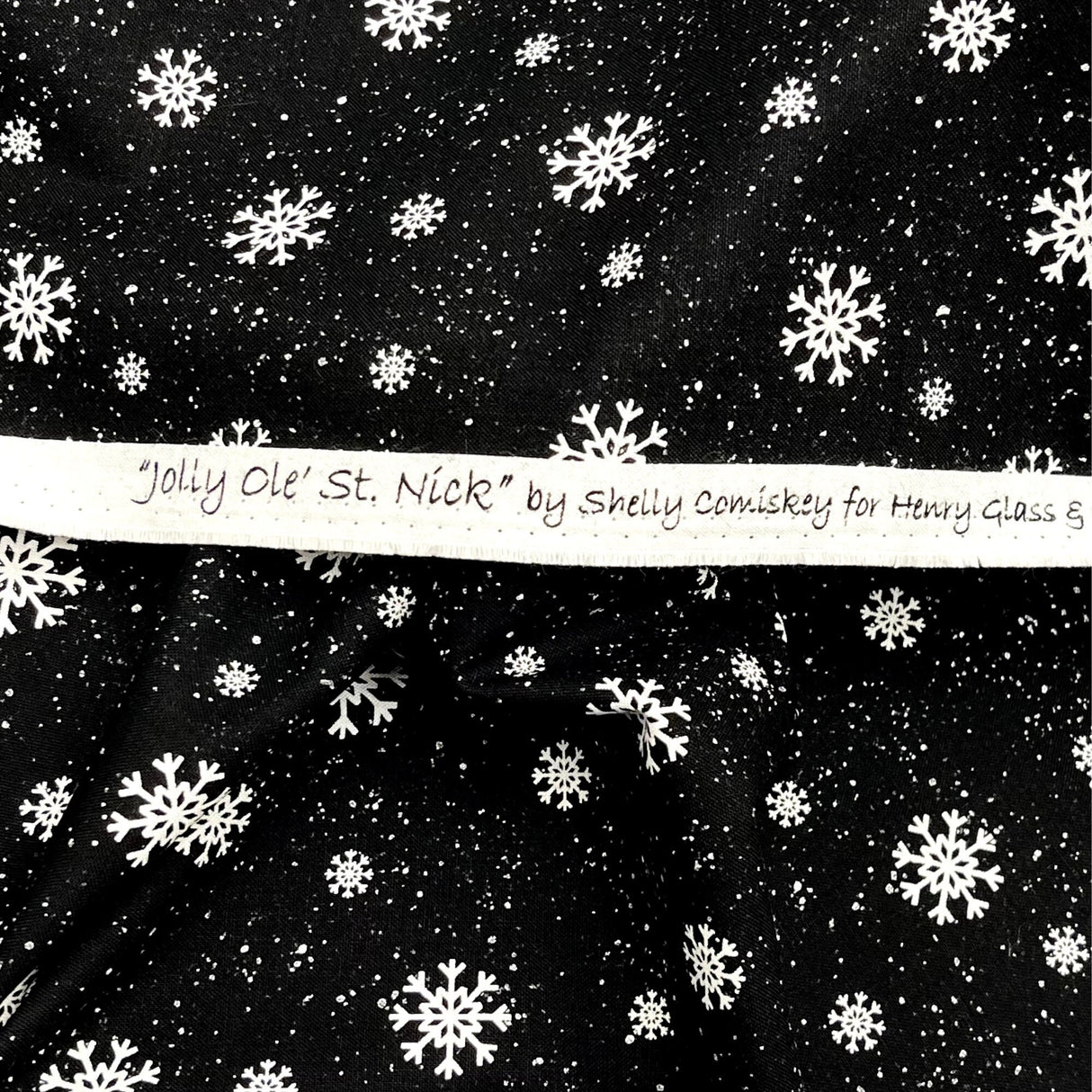 Jolly Ole St Nick Fabric, Snowflakes Black White Christmas Cotton Quilting Fabric Henry Glass HG6756-99