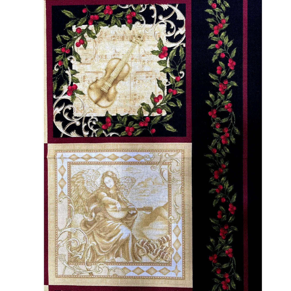 Peace Fabric PANEL Choir of Angels Gold, Red, Black Cotton Quilting fabric Benartex