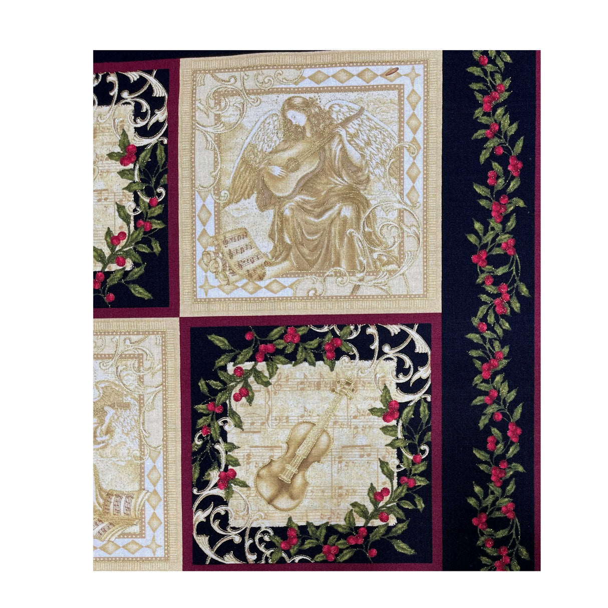 Peace Fabric PANEL Choir of Angels Gold, Red, Black Cotton Quilting fabric Benartex