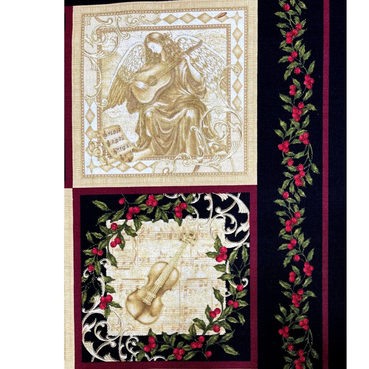 Peace Fabric PANEL Choir of Angels Gold, Red, Black Cotton Quilting fabric Benartex