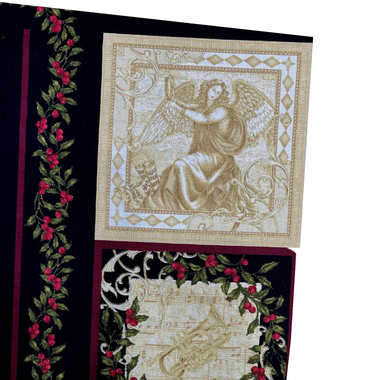 Peace Fabric PANEL Choir of Angels Gold, Red, Black Cotton Quilting fabric Benartex