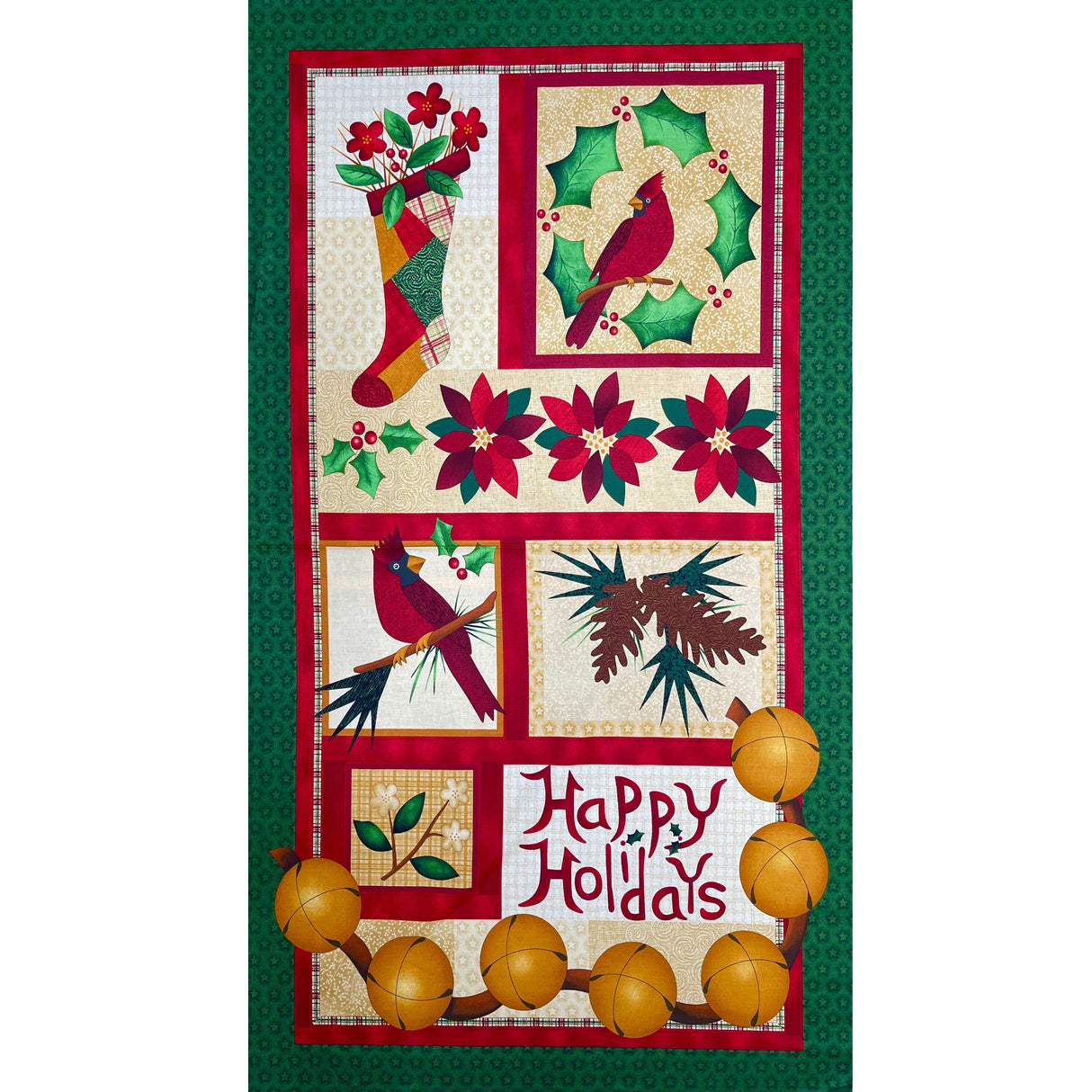 Happy Holidays Fabric PANEL Wintersong, Cotton Quilting, Christmas fabric - BT2860P