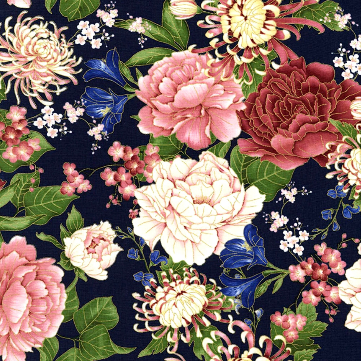 Floral fabric Sakura Japanese Geisha, Chong a Hwang, Timeless Treasures CM6158Navy