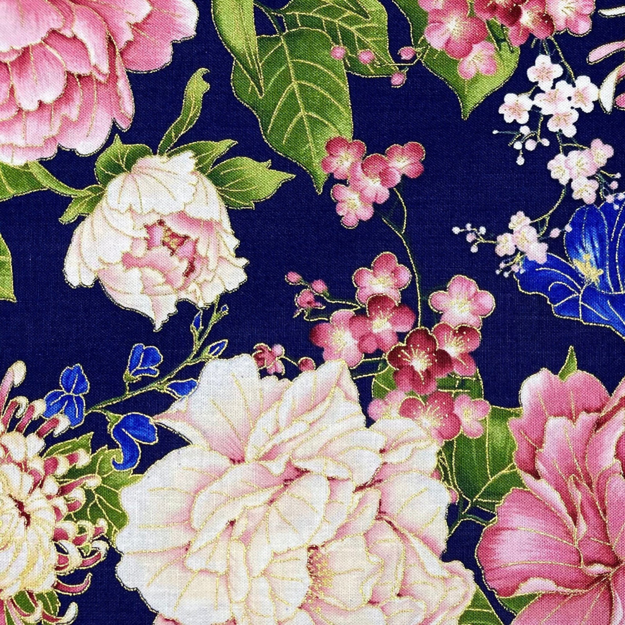 Floral fabric Sakura Japanese Geisha, Chong a Hwang, Timeless Treasures CM6158Navy