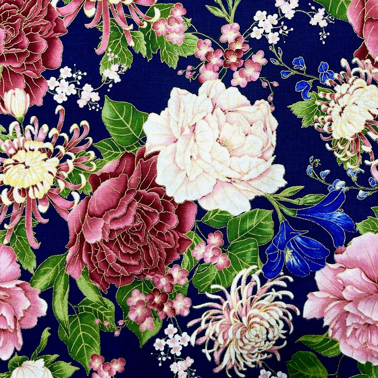 Floral fabric Sakura Japanese Geisha, Chong a Hwang, Timeless Treasures CM6158Navy