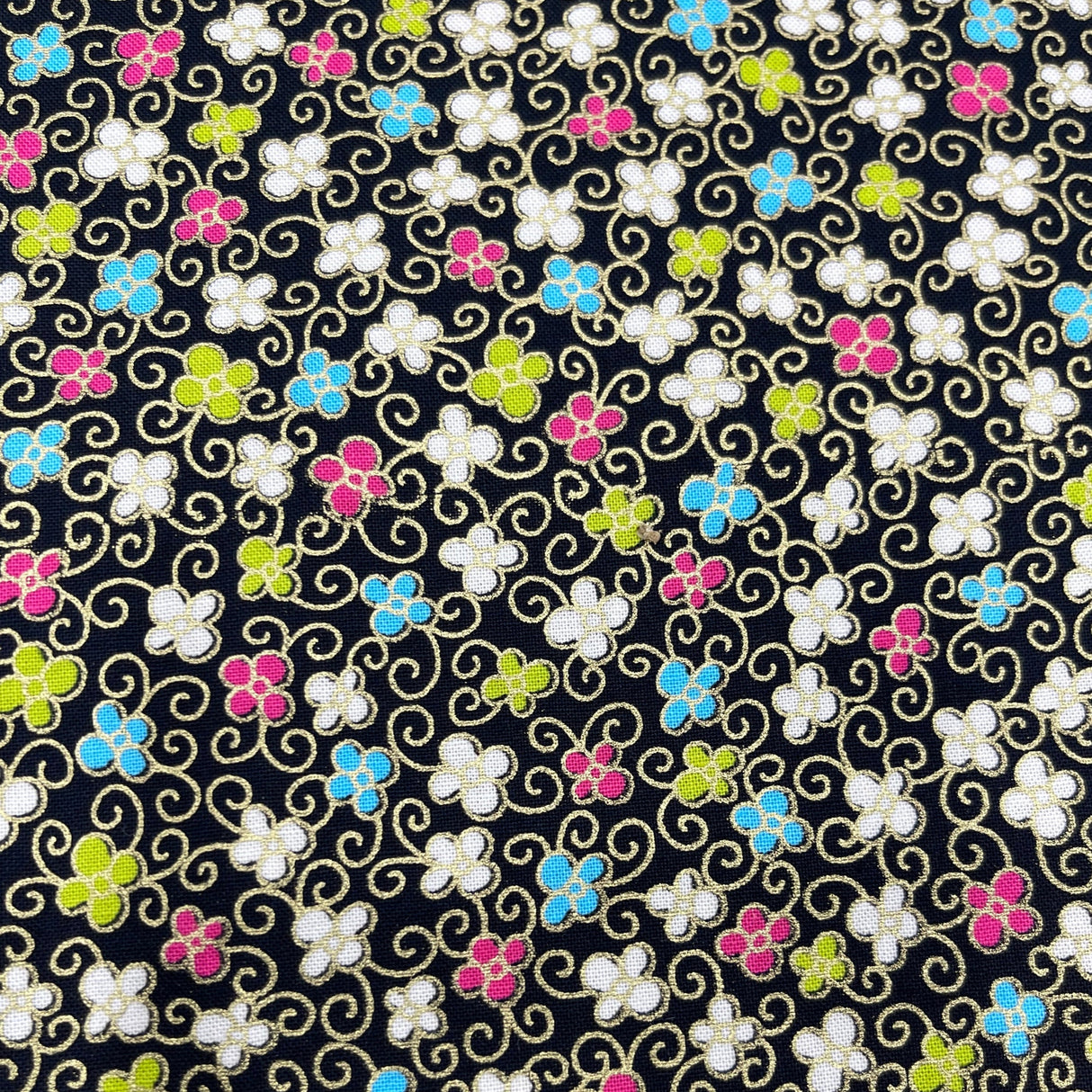 Floral Japanese fabric, Sakura, Petite small multi flowers by Benartex BT-6283.12Black