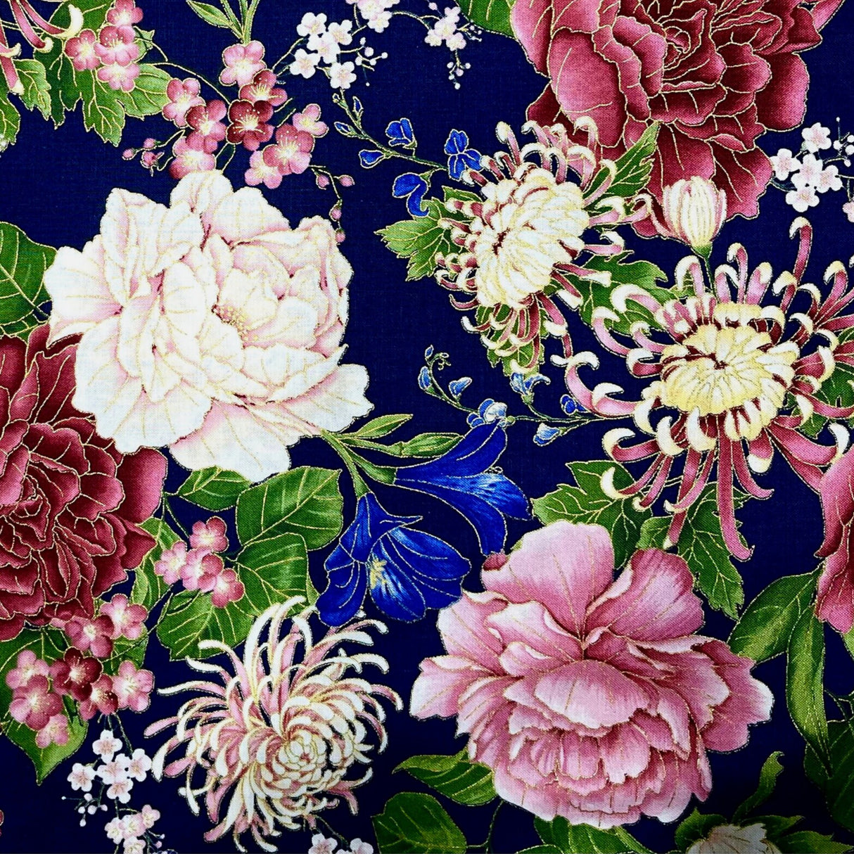 Floral fabric Sakura Japanese Geisha, Chong a Hwang, Timeless Treasures CM6158Navy
