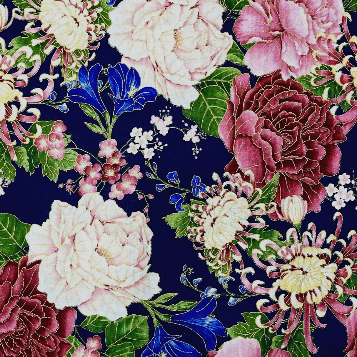 Floral fabric Sakura Japanese Geisha, Chong a Hwang, Timeless Treasures CM6158Navy