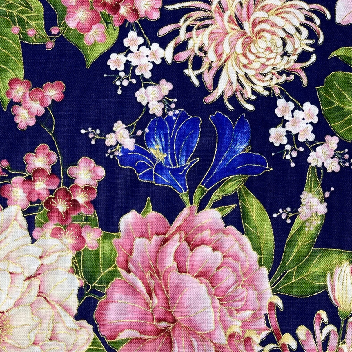 Floral fabric Sakura Japanese Geisha, Chong a Hwang, Timeless Treasures CM6158Navy