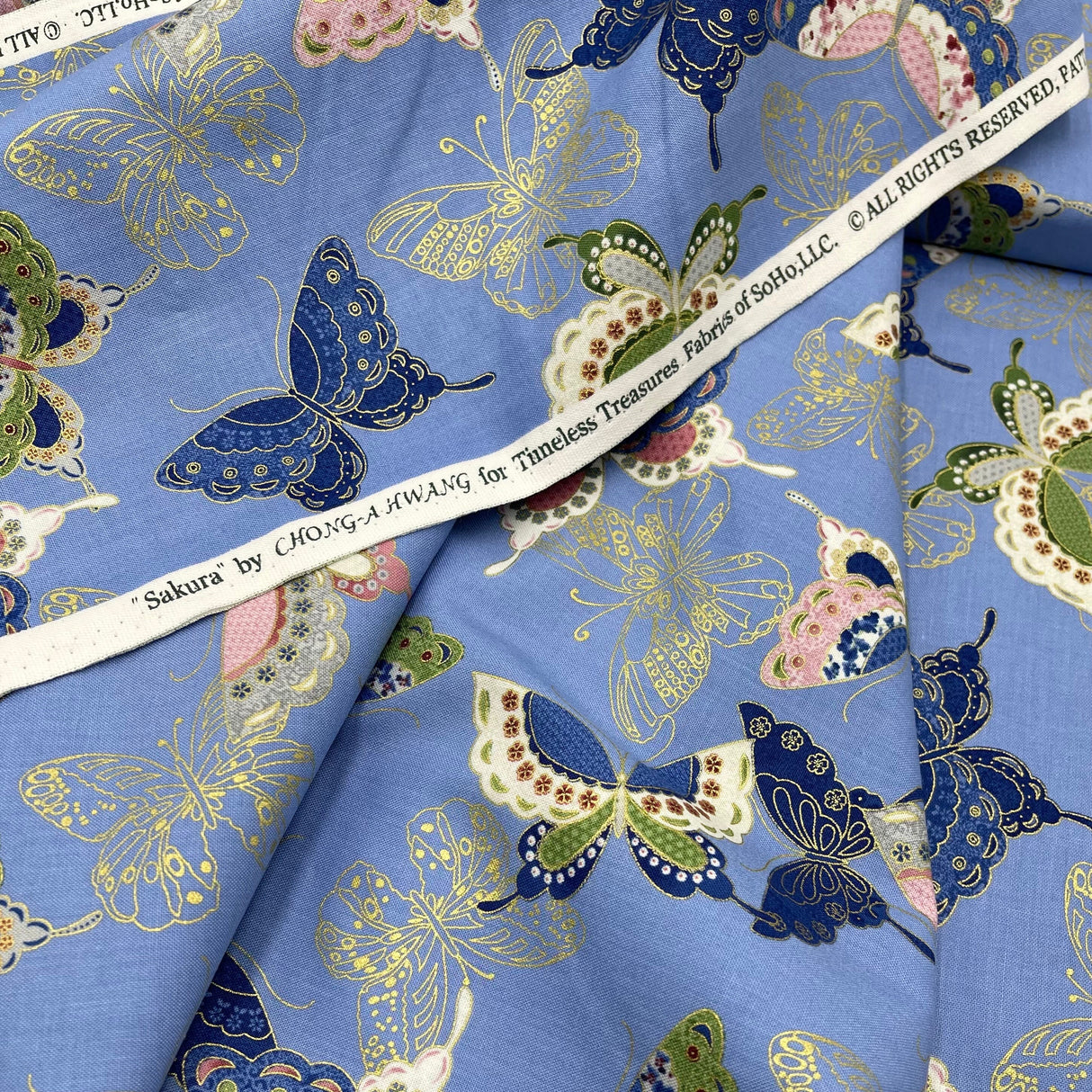 Butterflies Sakura Fabrics, Japanese quilting cotton fabric, TT-CM6159Blue