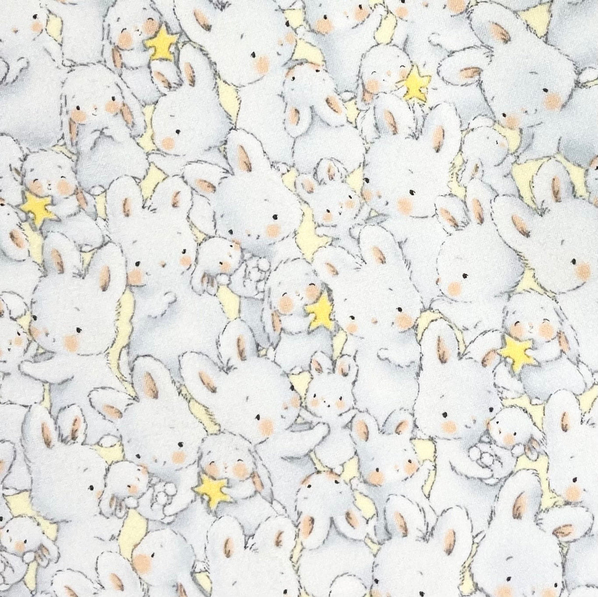 Bunnies fabric Little with Stars FLANNEL Quilting 100% Cotton Fabric CF-6492 Grey