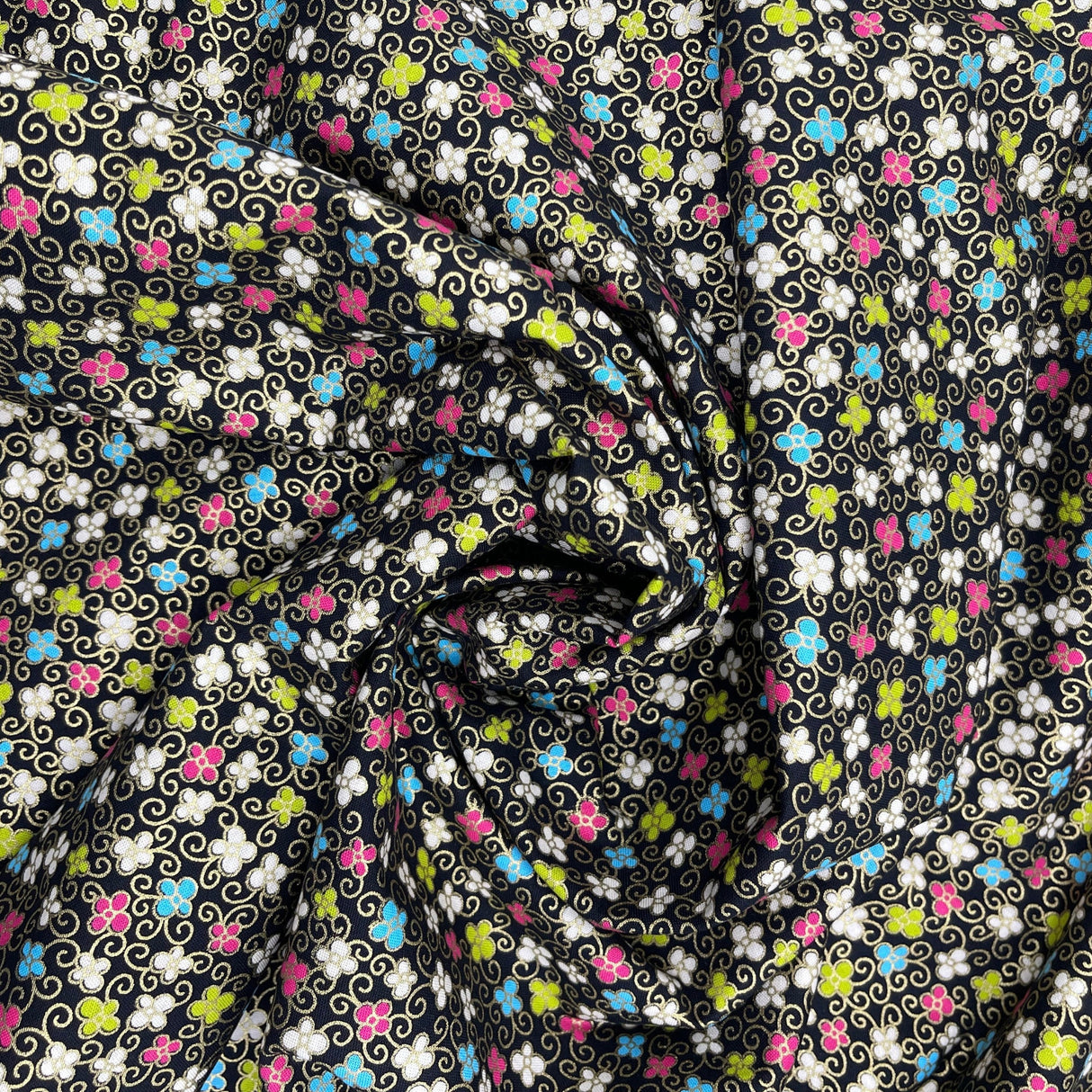 Floral Japanese fabric, Sakura, Petite small multi flowers by Benartex BT-6283.12Black