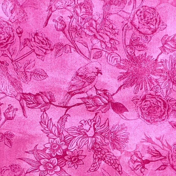 Toile Bird fabric, Petal Pink, Wild Orchid Fabric by Timeless Treasures Fabric C5551