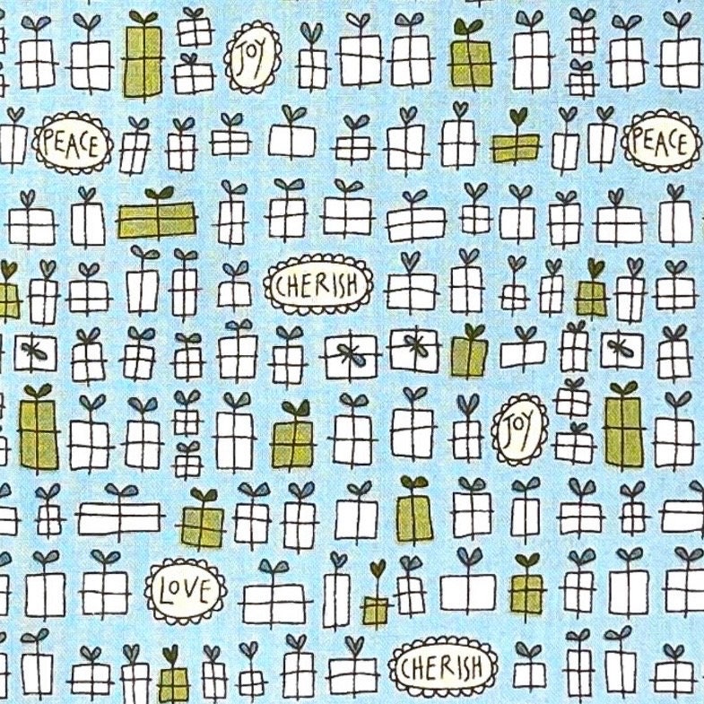 Under the Mistletoe, Christmas fabric, Celebration Presents Blue, Quilting Craft Cotton fabric Henry Glass HG8331-11