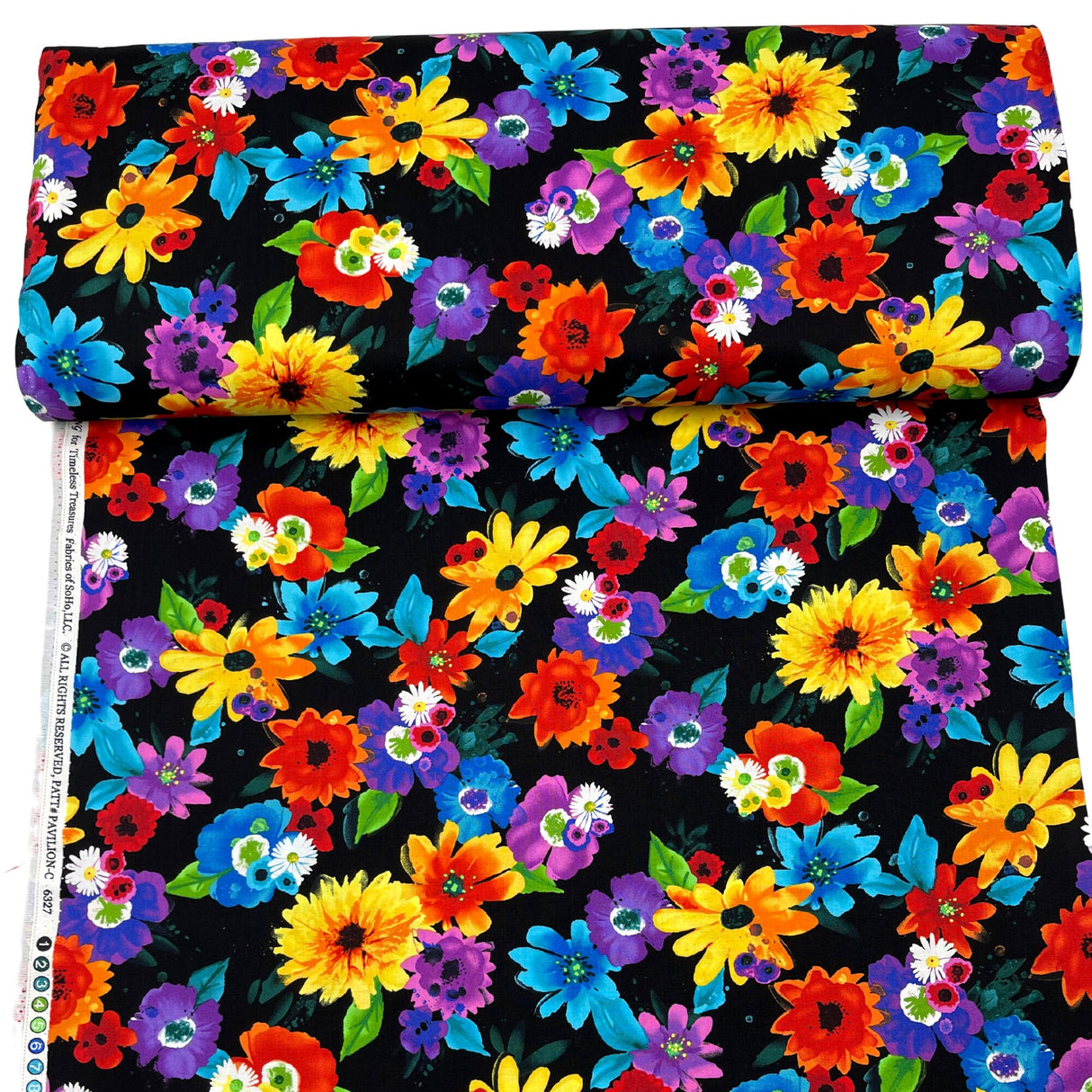 Pavilion Floral fabric, Quilting Cotton, Timeless Treasures TT-C6327Black