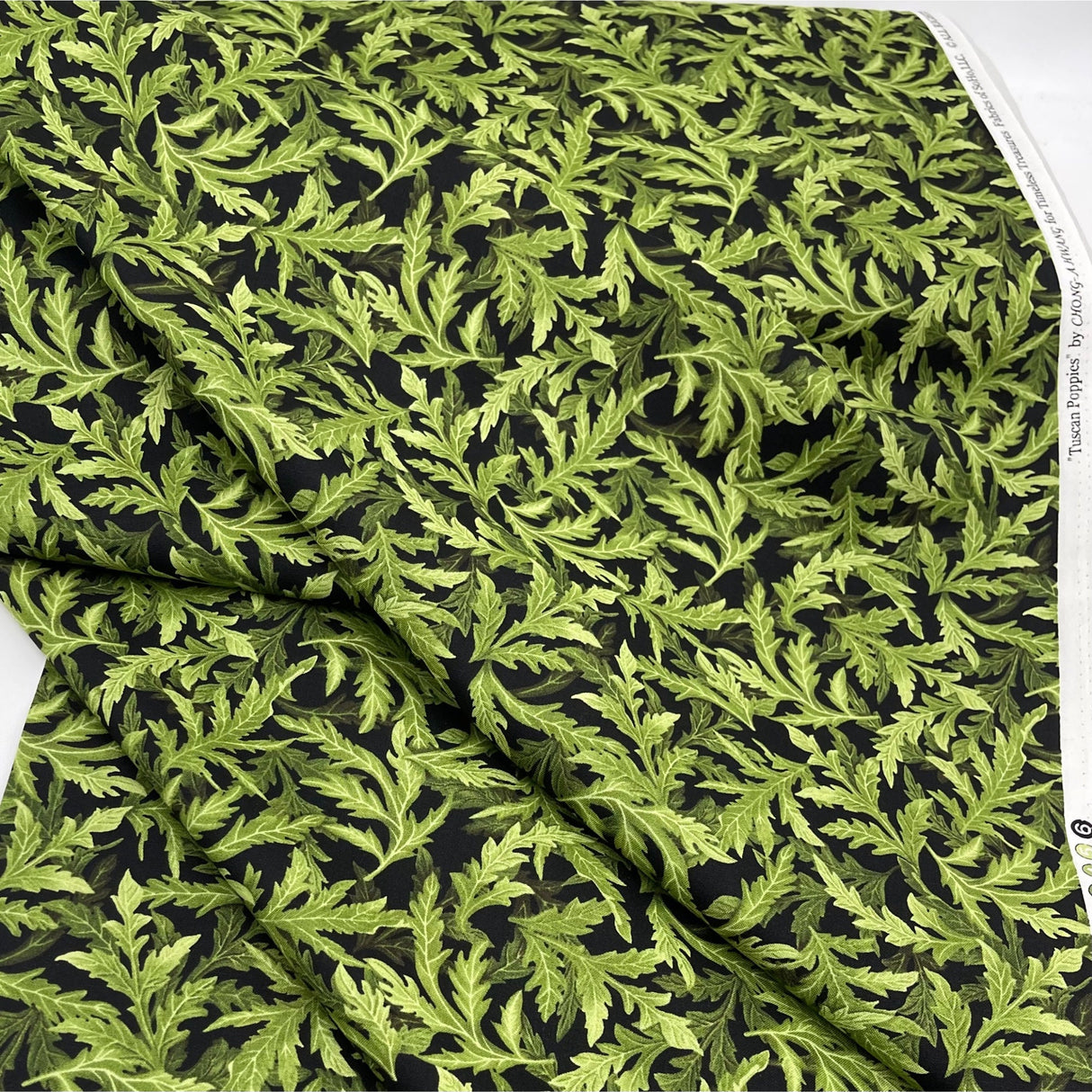 Poppy Leaves, Green Black Fabric by Timeless Treasures Fabric C5839