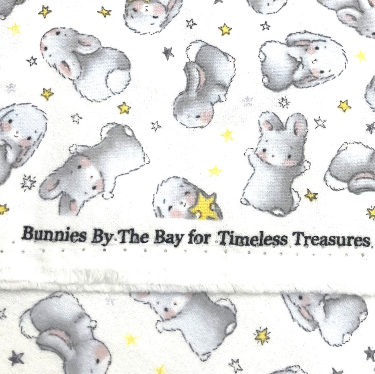Bunnies fabric Little with Stars FLANNEL Quilting 100% Cotton Fabric CF-6451 White
