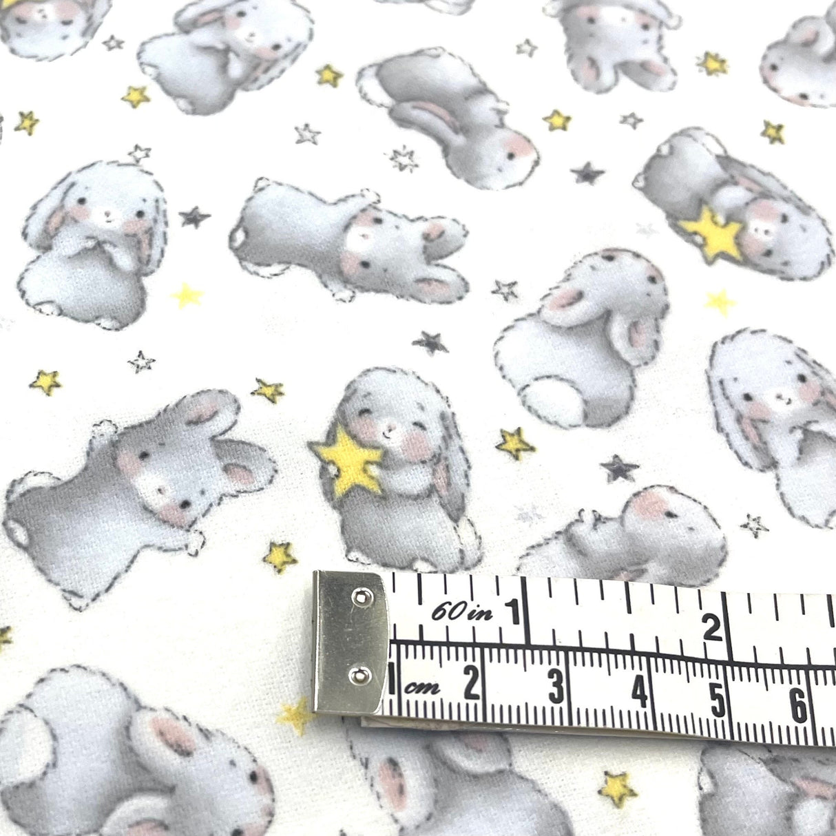 Bunnies fabric Little with Stars FLANNEL Quilting 100% Cotton Fabric CF-6451 White
