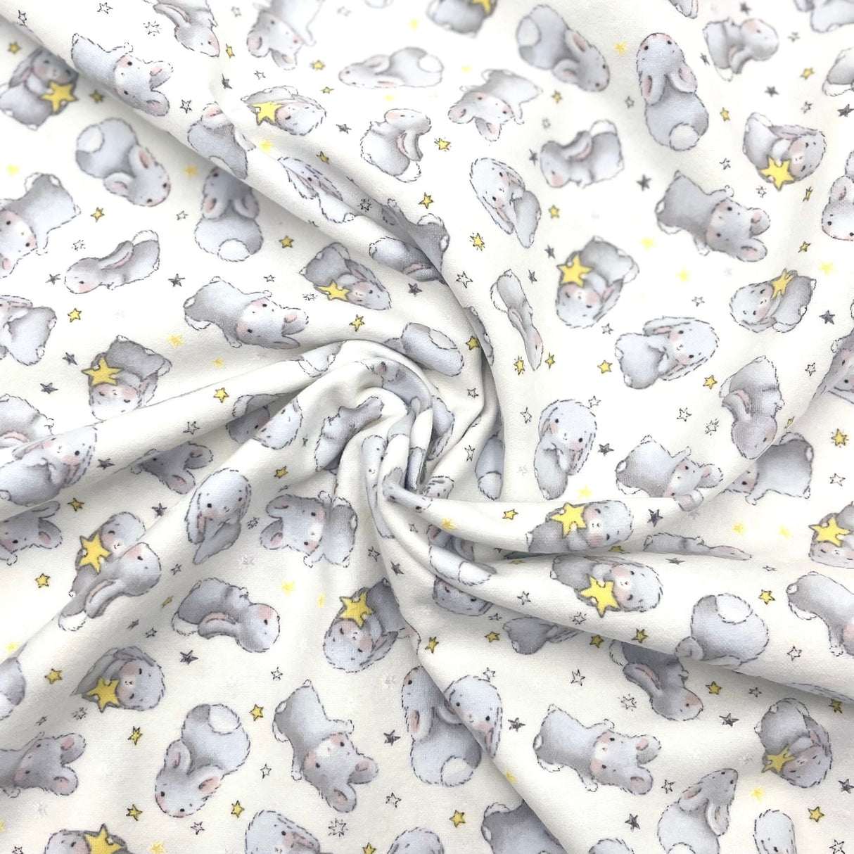 Bunnies fabric Little with Stars FLANNEL Quilting 100% Cotton Fabric CF-6451 White