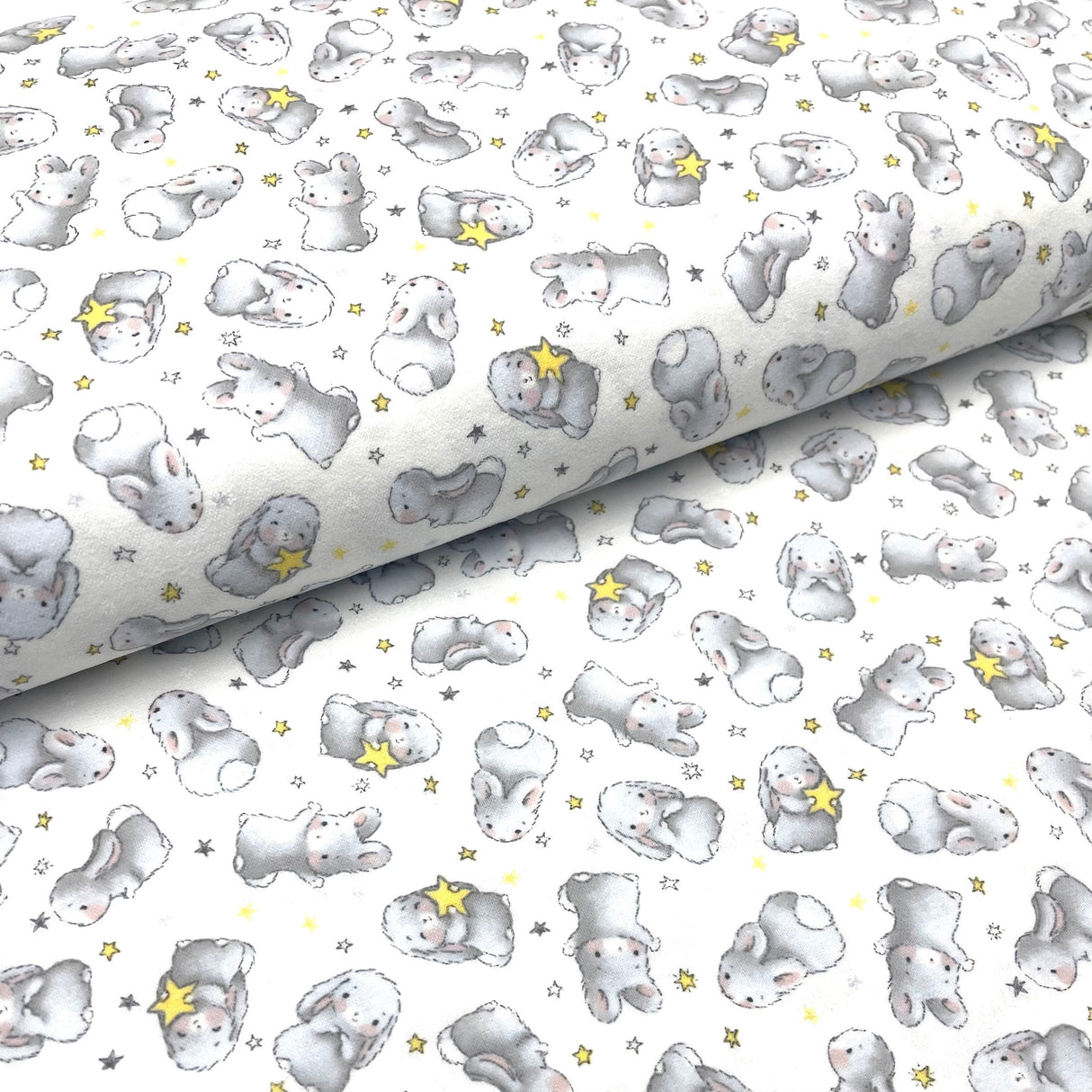 Bunnies fabric Little with Stars FLANNEL Quilting 100% Cotton Fabric CF-6451 White