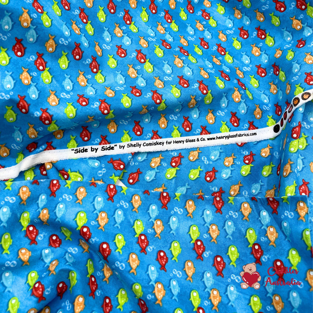 Side by Side Fish Fabric, Sea life, Cotton, Quilting fabric, marine life fabric HG6860.11