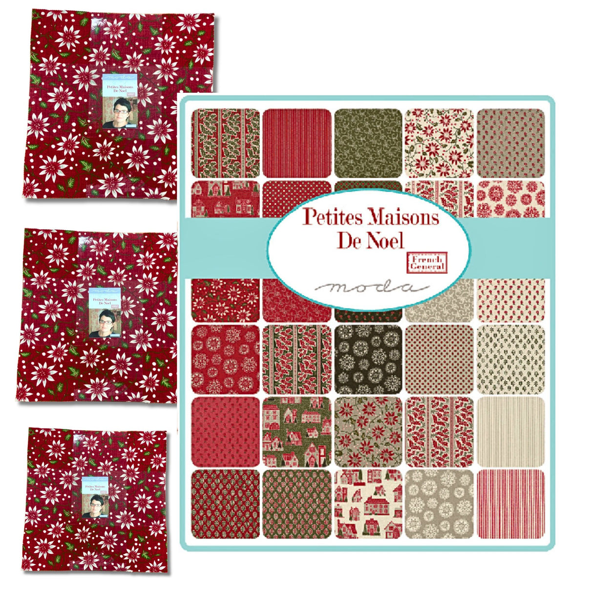 Petite Maisons De Noel, French Gerneral Layer Cake, Cotton fabric by Moda Fabrics