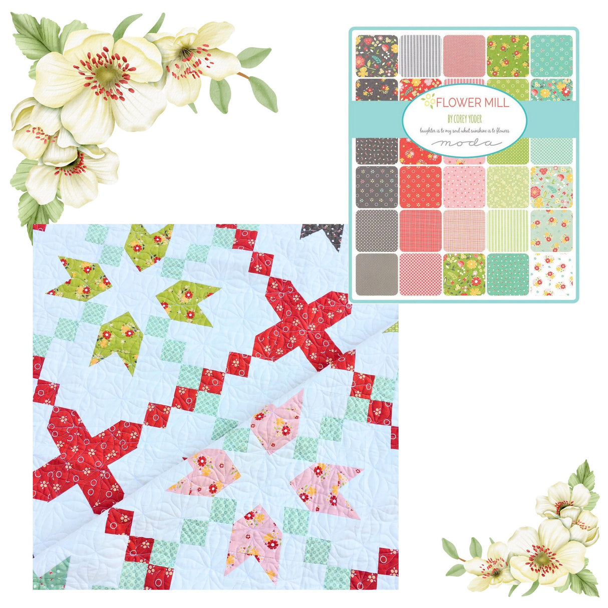 various quilts of Flower Mill fabric